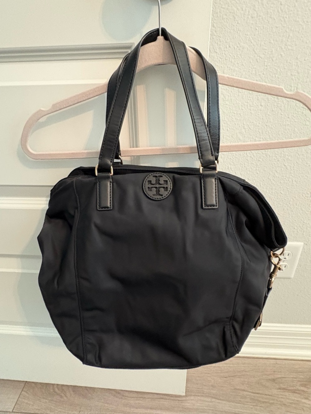 Tory Burch Black Nylon Tote with Logo Medallion